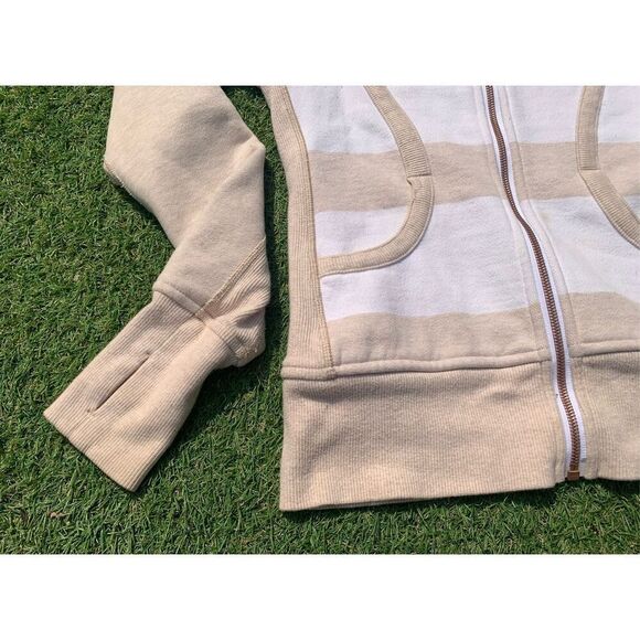 LULULEMON SCUBA cashew white striped FLEECE LINED HOOD HOODIE SWEATSHIRT JACKET - Picture 8 of 10